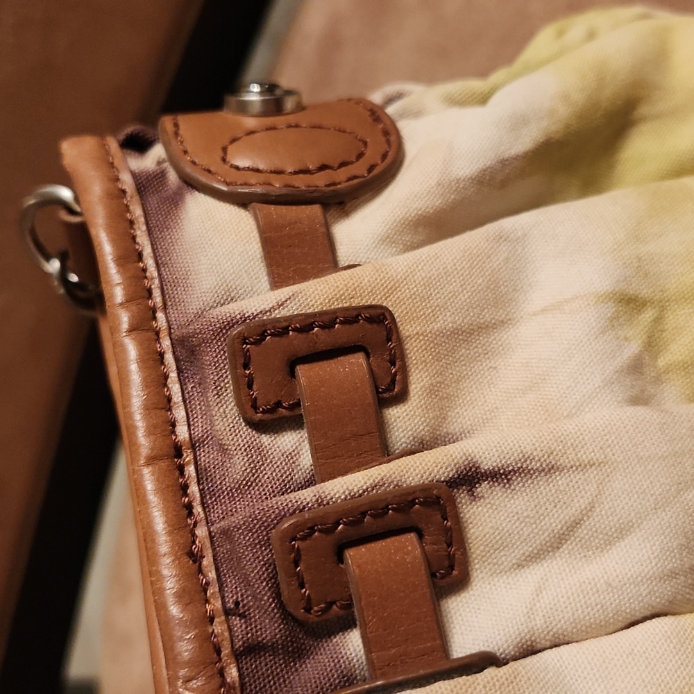 VINTAGE Elienne collection privee tie dyed canvas and brown leather small should - Picture 11 of 17